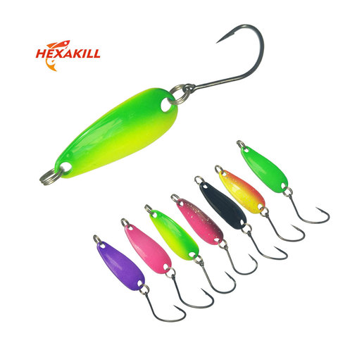 Hexakill cucharas trucha señuelos 1 Uds 2,5g de Metal cebo Wobbler cuchara pesca micro Señuelos de metal zona de pesca de trucha ultraligero ► Foto 1/6