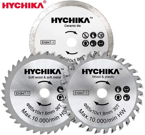 Juego de Mini cuchillas de sierra Circular HYCHIKA, 3 paquetes, 3-3/8 pulgadas, 10mm, Arbor HC/HS/Diamond, cuchillas de 4500 RPM ► Foto 1/6