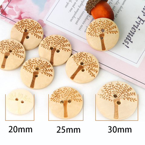 50 Uds Series Retro botones de madera de árbol de patrón hecho a mano para coser a libro de recortes ropa artesanal accesorios regalo tarjeta Decoration15-30mm ► Foto 1/6