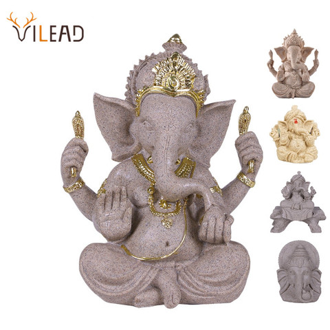 Piedra arenisca VILEAD Ganesha de la India elefante Dios estatua religiosa elefante hindú de cabeza Fengshui escultura de Buda artesanías de decoración del hogar ► Foto 1/6