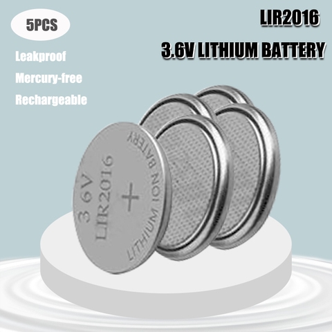 LIR2016-batería recargable de iones de litio de 3,6 V, botón de litio para ordenador de reloj, sustituye a LIR 2016 CR2016/ML2016, 5 uds. ► Foto 1/6