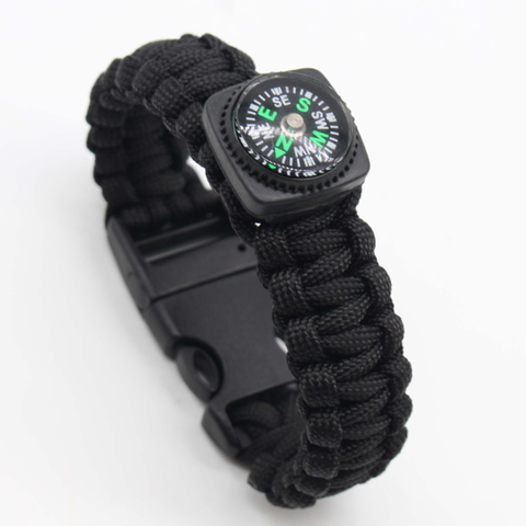 MKENDN-pulsera de estilo aire libre para acampada, cuerda de paracaídas, brújula, ancla de supervivencia, con silbato, reloj deportivo con hebilla, negro ► Foto 1/6