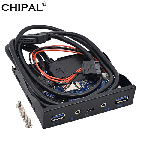 CHIPAL 5 puertos USB 3,0 Hub Spilitter USB 3,1 TYPE-C USB-C Panel frontal de Audio HD con Cable de alimentación para PC de escritorio de 3,5 