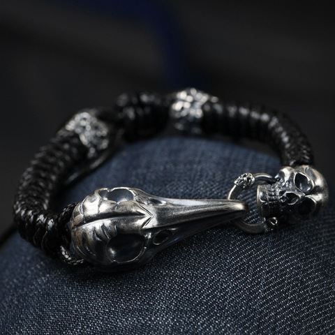 Pulsera con colgante de esqueleto de plata 925 para hombre, amuleto, Calavera, halcón, moda, Punk, joyería estilo Rock ► Foto 1/6