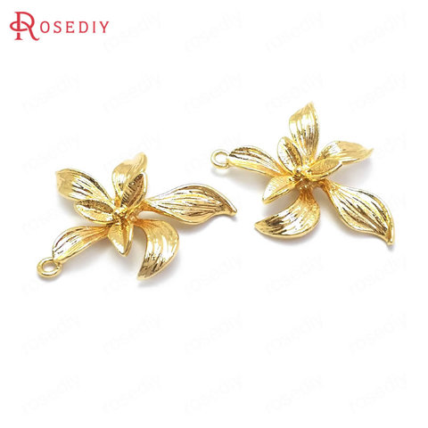 (37124)10 Uds 20x22MM 24K latón Color oro flor de la orquídea encantos colgantes de joyería de calidad suministros de fabricación de accesorios de bricolaje ► Foto 1/5