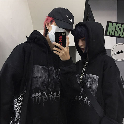 Sudadera con capucha de Hip Hop para Punk de Harajuku, abrigo suelto, ropa para mujer, sudadera de Rock, Tops para hombre, moda negra ► Foto 1/6