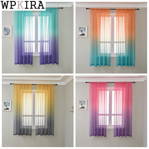 Arco Iris Color del gradiente de la cortina de la ventana para la cocina sala de tul azul cortina púrpura gasa tul telas transparentes Rideaux ZH041 & C ► Foto 1/6