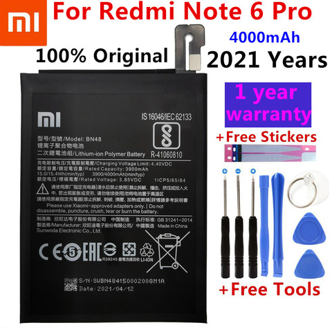 Batería de teléfono Xiaomi BN48, 4000mAh, alta capacidad, alta calidad, repuesto para Xiaomi Redmi Note 6 Pro + herramientas + pegatinas ► Foto 1/6