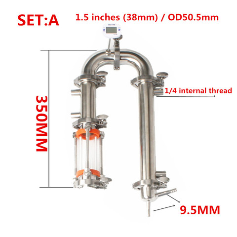 Torre de reflujo OD50.5mm, destilador, columna para destilación, acero sanitario, 304, 1,5 pulgadas (38mm) ► Foto 1/3