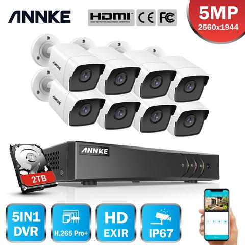 ANNK H.265 + 5MP Lite Ultra HD 8CH DVR CCTV sistema de seguridad 8 Uds al aire libre 5MP EXIR noche cámara de visión Kit de videovigilancia ► Foto 1/6