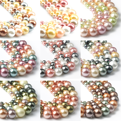Cuentas de perlas de concha de 15 colores, cuentas espaciadoras sueltas para fabricación de joyería DIY, pendientes de pulsera de 15'' ► Foto 1/6