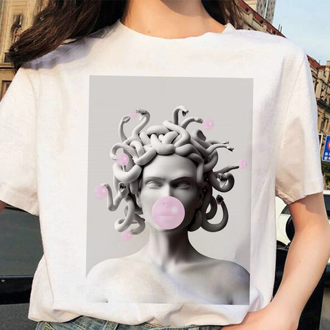 Camiseta con estampado de cabeza de serpiente para mujer, remera con estampado de Monster Medusa, playera blanca informal Harajuku Vintage de manga corta ► Foto 1/6