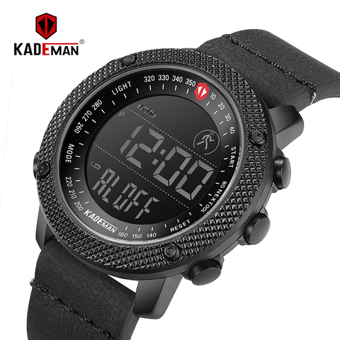 KADEMAN-relojes deportivos de lujo para hombre, reloj de pulsera informal, resistente al agua, con pantalla Digital LCD de cuero y Contador de pasos ► Foto 1/6