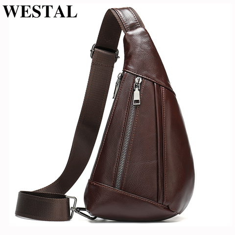 WESTAL bolso de cuero genuino de los hombres bolsos de bandolera para hombre Casual Bolsa Bandolera de viaje hombres bolsos de cuero pecho paquete ► Foto 1/6