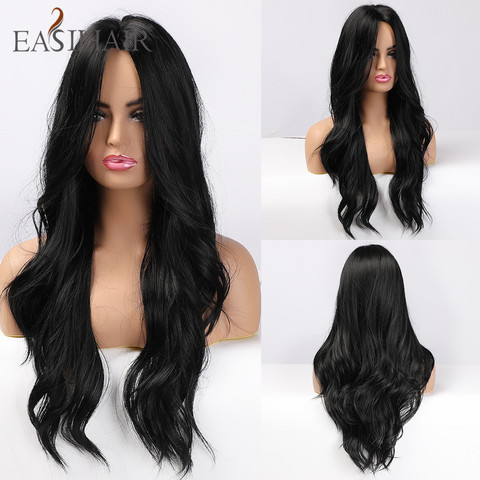 EASIHAIR-pelucas de pelo sintético negro para mujer, pelo largo, ondulado, Cosplay, resistente al calor, pelo Natural negro ► Foto 1/6