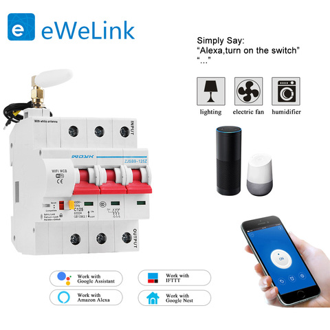 Aplicación eWelink 3P WiFi Smart disyuntor sobrecarga de corta protección de circuitos con Alexa de google para casa inteligente ► Foto 1/1