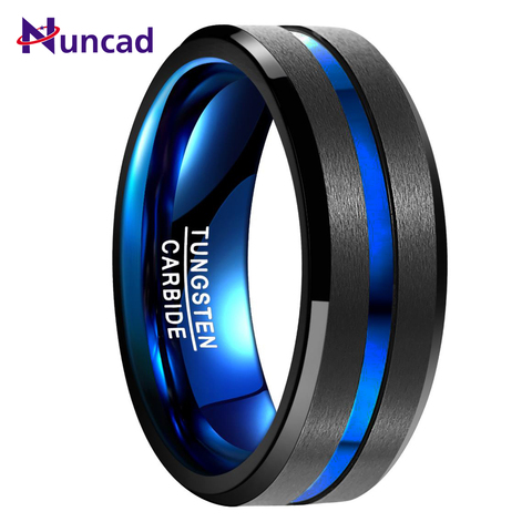 NUNCAD hombres de 8mm anillo de carburo de tungsteno azul púrpura de tungsteno anillo de acero de borde biselado de la boda Banda, tamaño de 4-17, ajuste de la comodidad de la venta caliente ► Foto 1/6