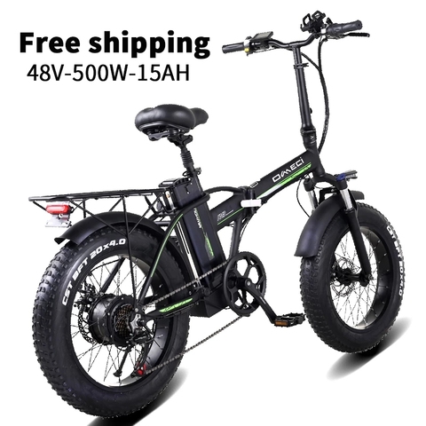 Bicicleta eléctrica plegable de 20 pulgadas, 500W, 48V, 15Ah, neumático ancho, Crucero de playa, batería de litio ► Foto 1/6