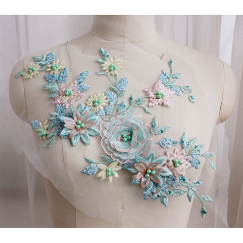 Aplique de encaje de lentejuelas, apliques de parches de flores, accesorios de vestido de novia, azul, púrpura, Rosa ► Foto 1/4