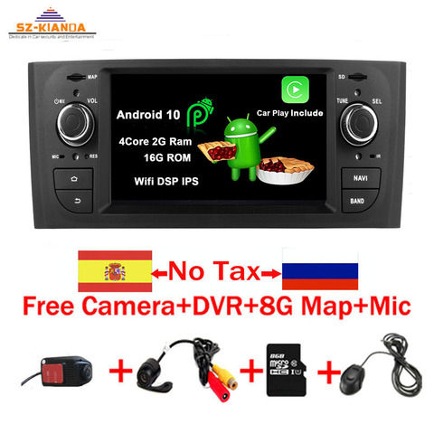 Radio Digital HD con GPS para coche, Radio con navegador, Android 10,0, 7 pulgadas, 3G, Wifi, para FIAT Grande Punto 199/310, 2013-2012 Linea 2005, 2003-2012, YHTPD3LX ► Foto 1/6