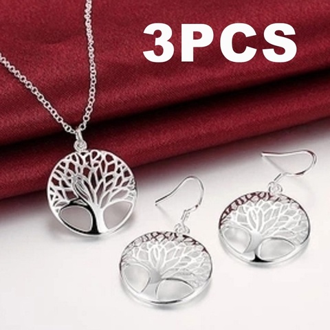 Conjunto de collar y pendientes redondos con patrón del árbol de la vida para Mujer, conjunto de joyería de Moda, joyería Punk, plateado ► Foto 1/6