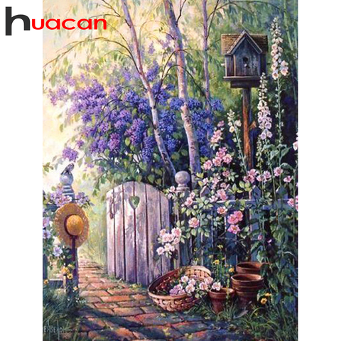 Huacan-pintura de diamante redondo y cuadrado completa, paisaje artesanal, decoración de jardín bordada para el hogar ► Foto 1/6