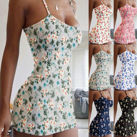 2022 mujeres vestido camisola de tirantes estampado Floral Mini vestido Slim señoras parte de camuflaje Vestidos WDC5102 ► Foto 1/6