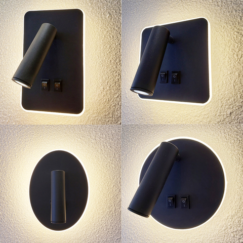 Lámpara LED de pared, 8W, retroiluminación, 3W, foco de lectura, luz nocturna para cabecera, dormitorio, iluminación interior, rotación de 360 ► Foto 1/6