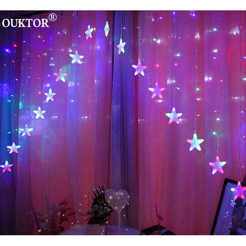 Cortina de estrellas romántica de Navidad, guirnalda de luces para el hogar, dormitorio, vacaciones de Navidad, decoración de fiesta, enchufe europeo, 3M ► Foto 1/6