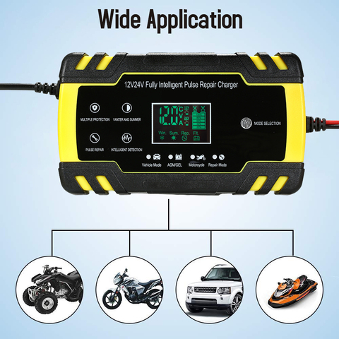 Cargador de batería automático para coche, 12V, 6A/12V, 8A, 24V, 4A, carga de reparación de pulso de potencia, batería de ácido de plomo seco húmedo, pantalla LCD Digital ► Foto 1/6