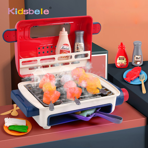 Parrilla de barbacoa eléctrica para niños, juguetes de cocina, Mini juego de barbacoa eléctrico, juego de comida de imitación, luz musical, juguetes para juego de imitación ► Foto 1/6