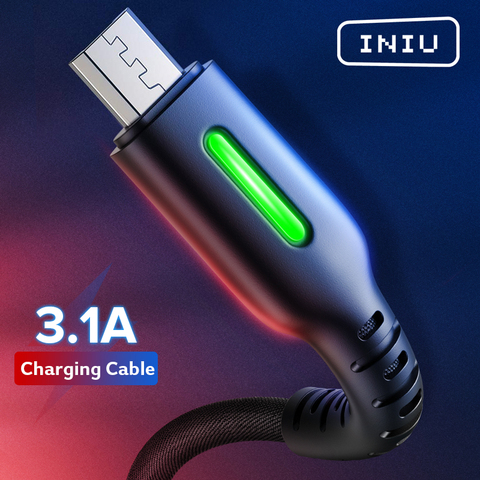 INIU-Cable Micro USB 3.1A tipo C LED de carga rápida, cargador de teléfono móvil, Cable de datos Microusb para Huawei, Xiaomi, Mi, Redmi, Samsung y LG ► Foto 1/6