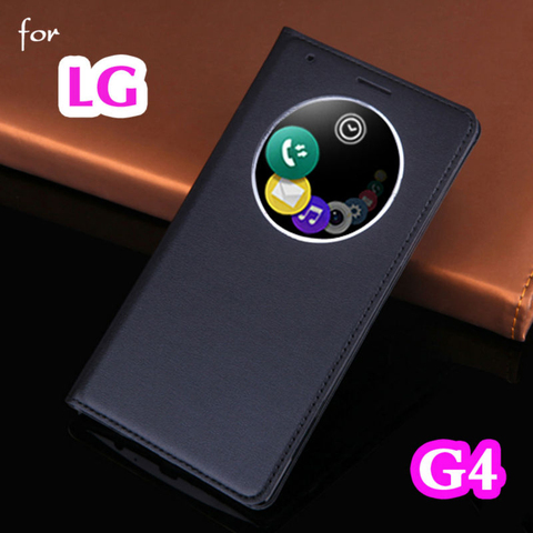 Funda de cuero con tapa del teléfono caso para LG G4 LGG4 G 4 H818 H815 H812 H811 H810 VS986 LS991 F500 inteligente Circel ventana Vista caso ► Foto 1/6