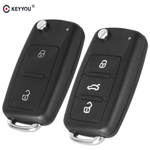 KEYYOU-carcasa de la llave a distancia del coche, tapa de botón plegable de 2/3, para VW Volkswagen Golf Mk6 Tiguan Polo Passat, funda vacía Fob con logotipo, 10 Uds. ► Foto 1/6