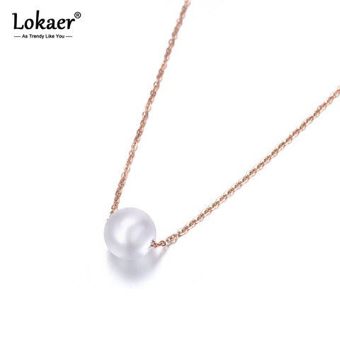Lokaer-Colgante simulado de perlas blanco clásico, joyería, gargantillas de acero de titanio, collar para regalos de navidad N180050233R ► Foto 1/6