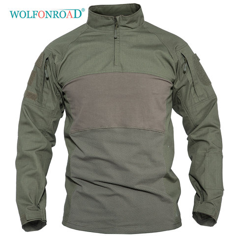 WOLFONROAD, camisas tácticas de caza al aire libre para hombres, camisetas de combate suaves de aire, camisetas verde, azul marino, camisas militares del Ejército, camiseta de caza gris ► Foto 1/6