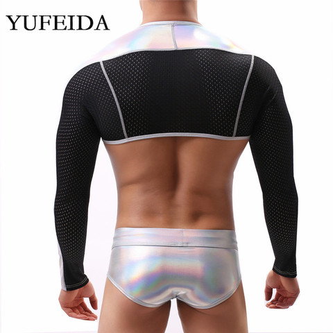 Ropa interior Sexy para hombre, camisetas sin mangas de aspecto húmedo de cuero PU, camisetas cortas para Gay, conjunto de ropa para escenario, espectáculo nocturno, ropa interior para discoteca ► Foto 1/6