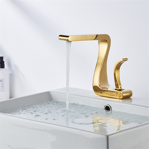 Tuqiu-grifo de lavabo dorado para baño, grifería mezcladora de latón, lavadero de agua caliente y fría, nuevo y moderno ► Foto 1/6