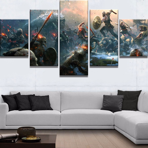 Pintura en lienzo de gran juego de Dios de la guerra, póster HD de 5 piezas, lienzo de paisaje, arte de pared, decoración del hogar para sala de estar ► Foto 1/6