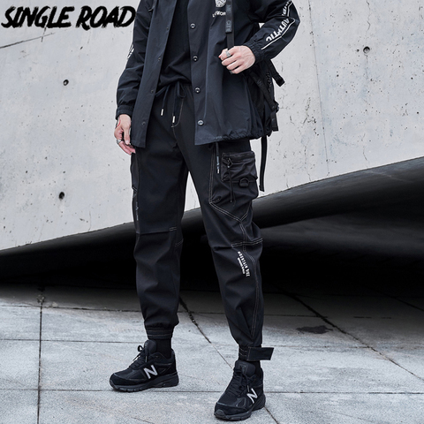 SingleRoad carga Mens pantalones de moda de los hombres 2022 negro Joggers holgados Hip Hop Harajuku ropa informal japonesa de Corea Pantalones de los hombres ► Foto 1/6