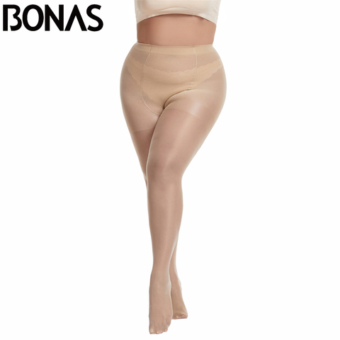 BONAS 40D Sexy transpirable medias de Nylon mujeres de cintura alta de sol protección medias de talla grande medias elástico Slim medias de mujer ► Foto 1/6