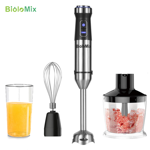 Mezclador mezclador de barra de mano de inmersión de alta velocidad de 1100W incluye Chopper de 500mL y batidor de 600mL de taza de licuado cuchillas de acero inoxidable ► Foto 1/6