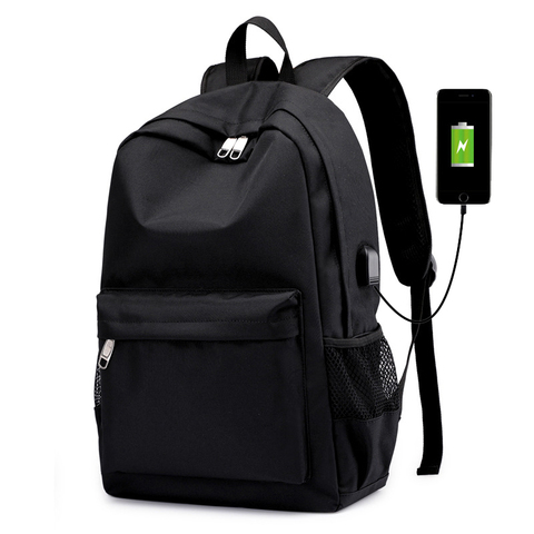 Mochila negra de nailon para hombre, morral escolar para adolescentes, mochila con carga Usb, gran capacidad, 2022 ► Foto 1/5