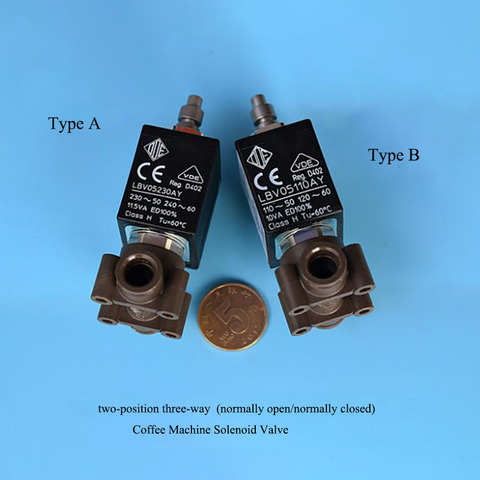 Válvula electromagnética de 3 vías, válvula solenoide de entrada/salida normalmente abierta/cerrada para máquina de café, CA de 220V, 110-120V, 2 posiciones ► Foto 1/6