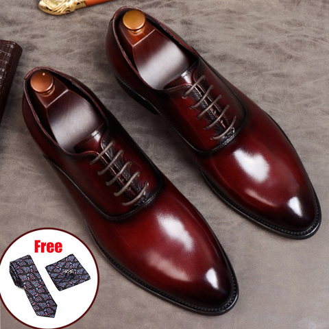 Phenkang, zapatos formales para hombre, zapatos oxford de cuero genuino para hombre, zapatos de vestir italianos 2022, zapatos de boda, cordones, brogues de cuero ► Foto 1/6