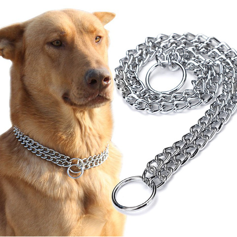 Collar antideslizante con cadena para perros pequeños, medianos y grandes, Collar de entrenamiento de Titán resistente, 2 filas, cromado, ajustable para mascota ► Foto 1/6