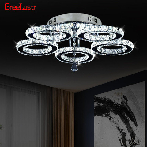 3/5 anillos K9 cristal candelabros de iluminación LED cromo moderno Plafon Lustre luminaria Acero inoxidable lámparas de techo para la cocina ► Foto 1/6