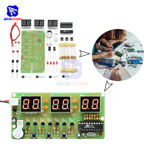 Diymore reloj Digital DIY Kit de 6 Bits C51 AT89C2051 Chip electrónico reloj de alarma Kit de FR-4 PCB con timbre equipo de Aprendizaje para Arduino ► Foto 1/6