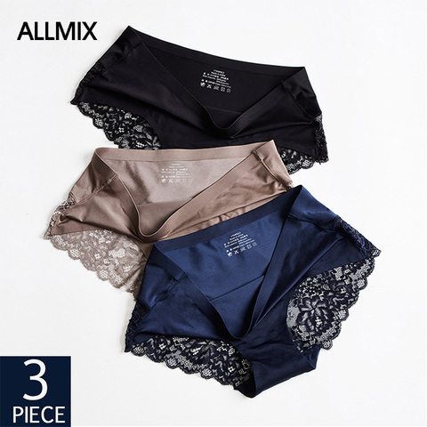 ALLMIX 3 unids/lote hueco bragas de las mujeres conjuntos de ropa interior de seda sin costuras deportes Briefs calzoncillos de talle bajo Lencería sexi de mujer ► Foto 1/6