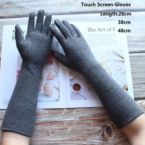 Guantes de invierno largos con pantalla táctil para mujer, guantes cálidos de manga larga de punto de algodón para otoño e invierno, 28/38/48cm ► Foto 1/6